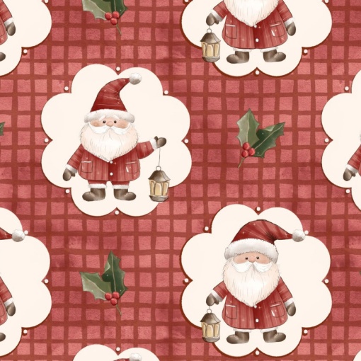 Tecido FUXICOS E FRICOTES Natal dos Sonhos Noel no camafeu vermelho 1x1,50m
