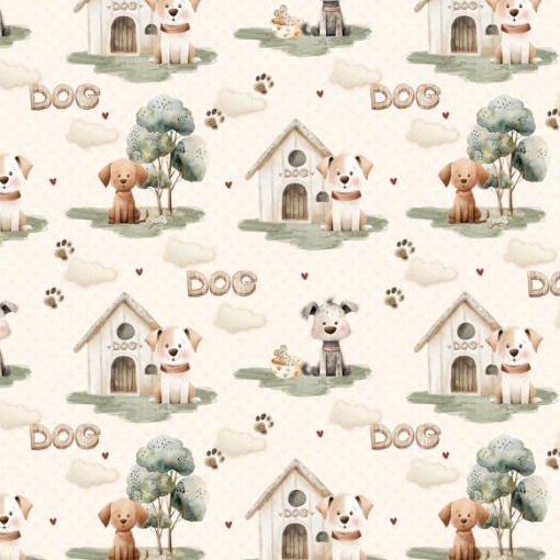 Tecido FUXICOS E FRICOTES Doguinhos paisagem cãezinhos 1x1,50m