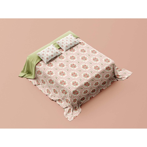 Tecido FUXICOS E FRICOTES Delicadeza camafeu com fundo verde 1x1,50m