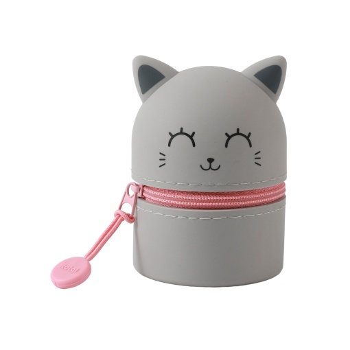 Mini estojo escolar de silicone iTotal gato cinza