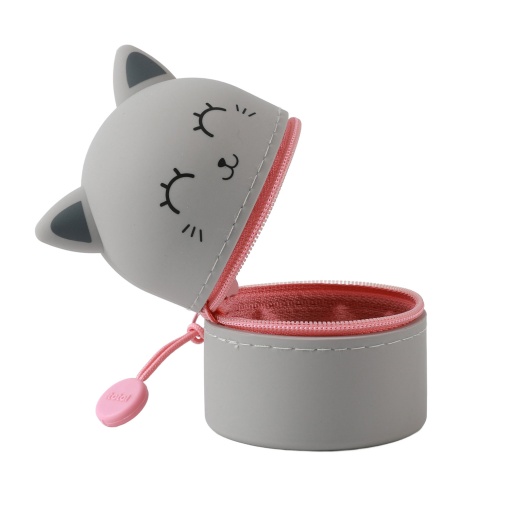 Mini estojo escolar de silicone iTotal gato cinza