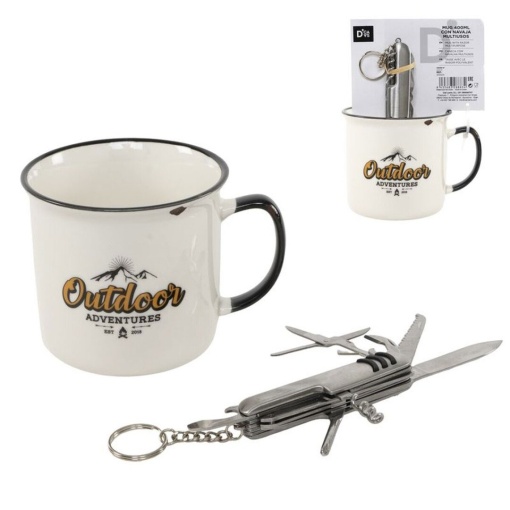 Conjunto caneca de cerâmica + canivete multiusos D'CASA