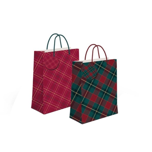 Saco de papel asa cordão D'CASA tartan 11,5x14x6,7cm sortido
