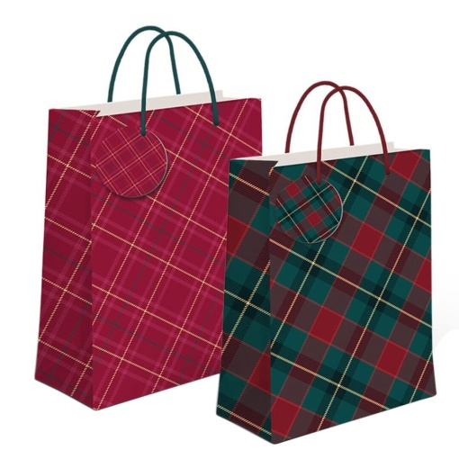Saco de papel asa cordão D'CASA tartan 33x45x10cm sortido