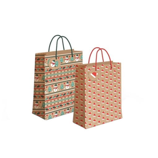 Saco de papel asa cordão D'CASA kraft Natal 11,5x14x6,7cm sortido