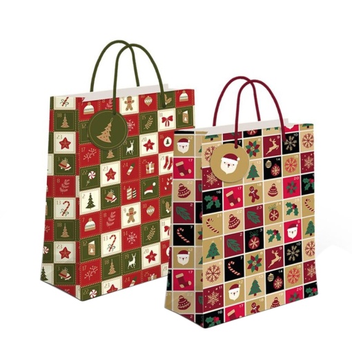 Saco de papel asa cordão D'CASA Natal 26x32x10cm sortido