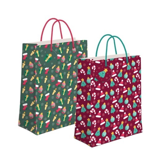 Saco de papel asa cordão D'CASA Natal 26x32x10cm sortido