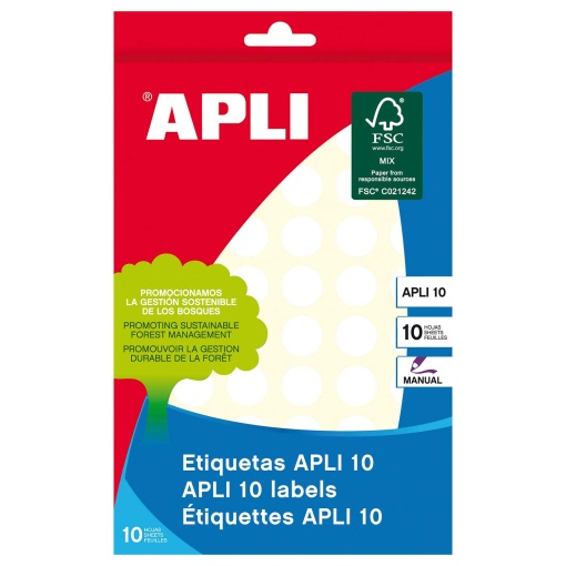 Etiquetas adesivas 13mm branco 10 folhas APLI - 770 unidades