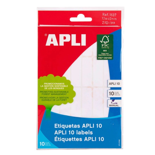 Etiquetas adesivas 13x40mm branco 10 folhas APLI - 280 unidades