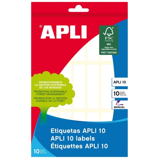 Etiquetas adesivas 13x50mm branco 10 folhas APLI - 210 unidades