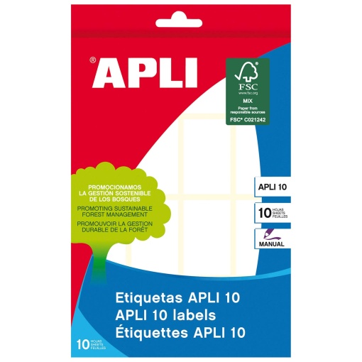 Etiquetas adesivas 25x40mm branco 10 folhas APLI - 160 unidades