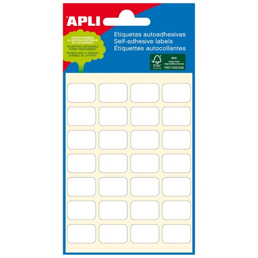 Etiquetas adesivas 12x18mm branco 6 folhas APLI - 168 unidades