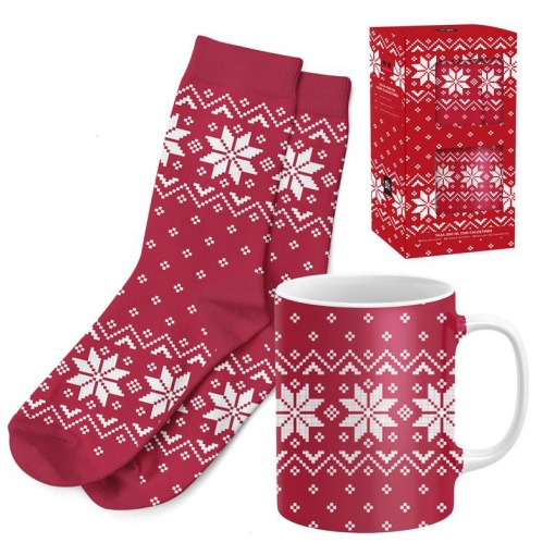 Conjunto caneca de cerâmica 300ml + meias 38-42 estrela de Natal D'CASA