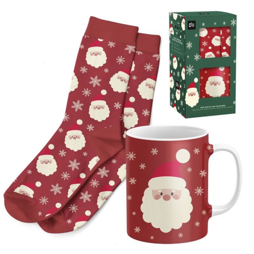 Conjunto caneca de cerâmica 300ml + meias 38-42 rosto Pai Natal D'CASA