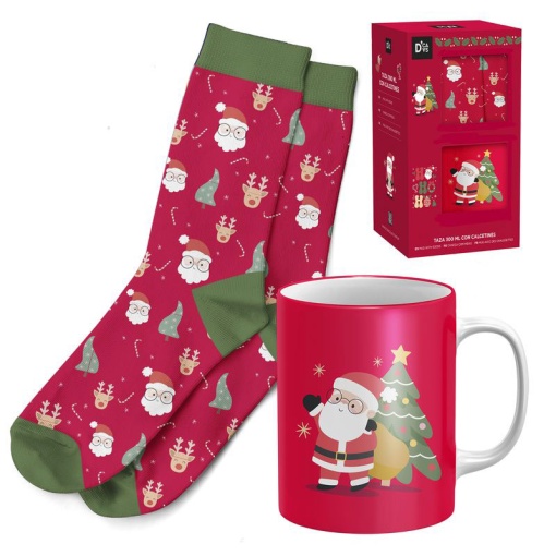 Conjunto caneca de cerâmica 300ml + meias 38-42 Pai Natal D'CASA