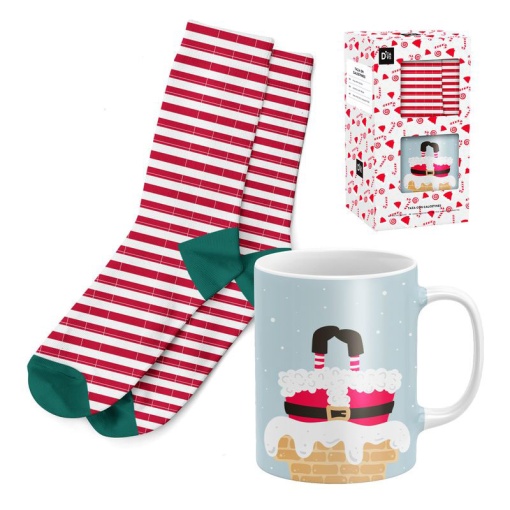 Conjunto caneca de cerâmica 300ml + meias 38-42 Pai Natal de pernas para o ar D'CASA