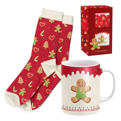 Conjunto caneca de cerâmica 300ml + meias 38-42 bolacha de gengibre D'CASA