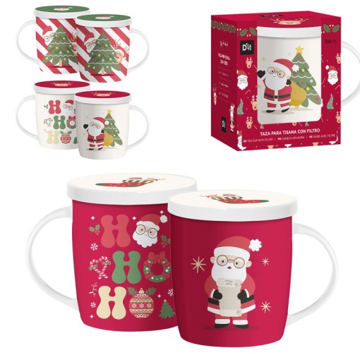 Caneca de cerâmica para chá com filtro 350ml Natal sortido D'CASA