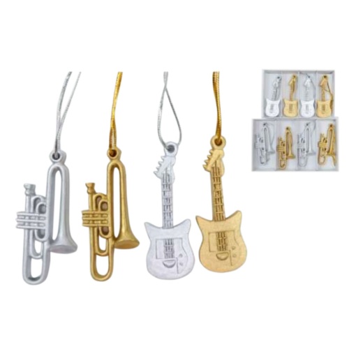 Pendente guitarra/trompete 7,5cm sortido - 4 unidades
