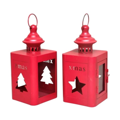 Lanterna de metal Xmas vermelha 19cm