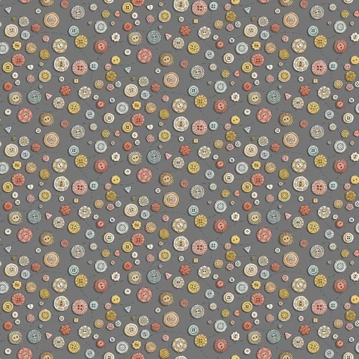 Tecido MAKOWER Atelier Buttons grey 1x1,12m