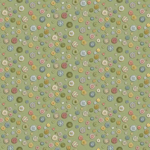 Tecido MAKOWER Atelier Buttons green 1x1,12m
