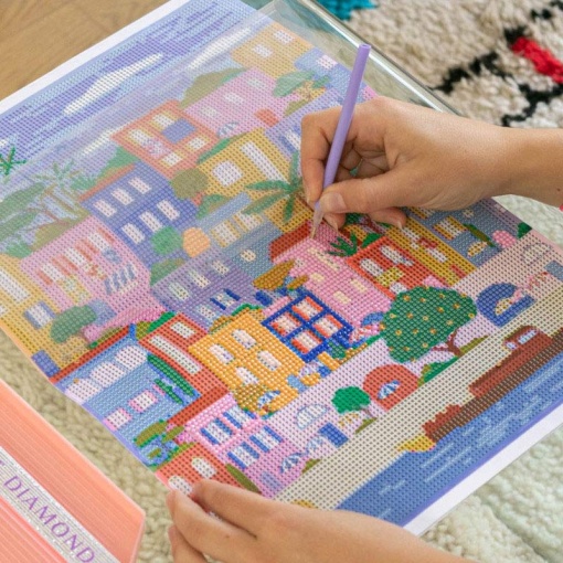 Pintar com diamantes La Petite Épicerie Petit Diamond 30x40cm - Casas coloridas