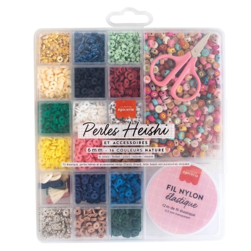 Caixa de 16 cores de missangas Heishi 6mm - Nature La Petite Épicerie