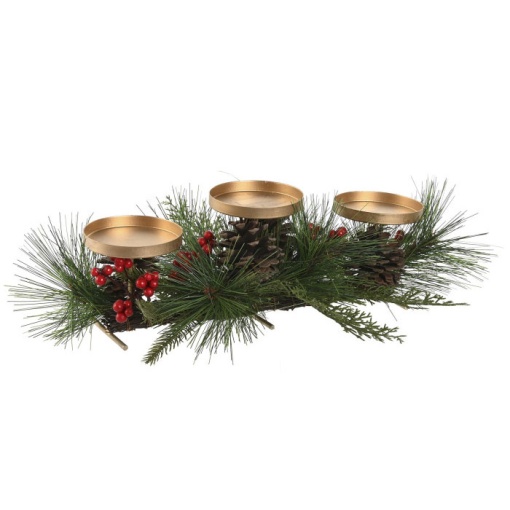 Porta-velas ramo com pinhas 43x24x12cm