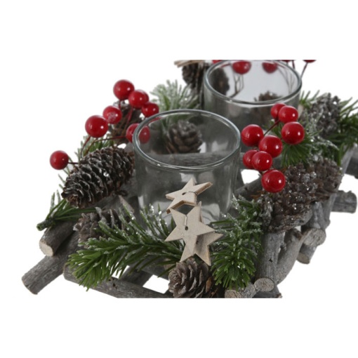 Candle holder made of branches with pine cones, 21x14x8cm