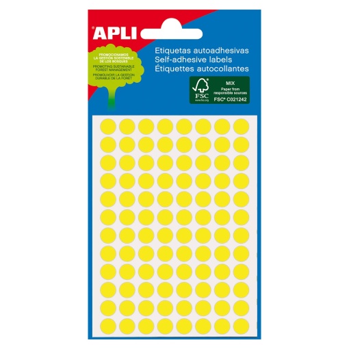 Etiquetas adesivas 8mm amarelo 3 folhas APLI - 288 unidades
