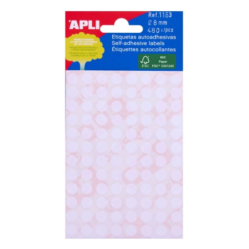 Etiquetas adesivas 8mm branco 5 folhas APLI - 480 unidades