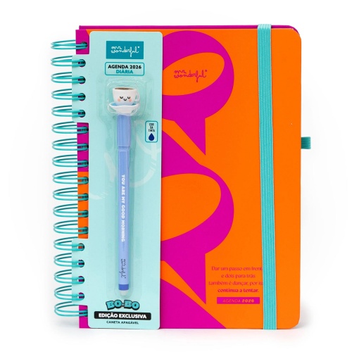 Agenda diária Wonder A5 2026 espiral MR.WONDERFUL "Continua a tentar" + esferográfica apagável
