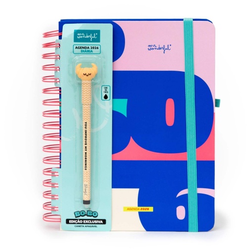 Agenda diária Wonder A5 2026 espiral MR.WONDERFUL "Quando uma porta se abre" + esferográfica apagável