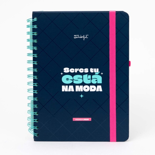Agenda semanal Wonder A5 2026 espiral MR.WONDERFUL "Seres tu está na moda" + esferográfica apagável