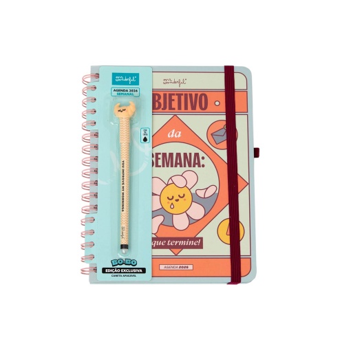 Agenda semanal Wonder A5 2026 espiral MR.WONDERFUL "Objetivo da semana" + esferográfica apagável
