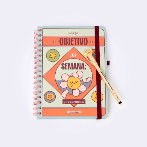 Agenda semanal Wonder A5 2026 espiral MR.WONDERFUL "Objetivo da semana" + esferográfica apagável