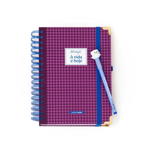 Agenda diária Office 170x226mm 2026 espiral MR.WONDERFUL "A vida é hoje" + esferográfica apagável