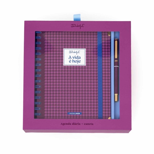 Agenda diária Office 170x226mm 2026 espiral MR.WONDERFUL "A vida é hoje" + esferográfica