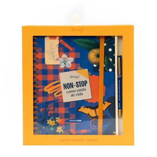 Agenda diária Office 170x226mm 2026 espiral MR.WONDERFUL "Non stop" + esferográfica