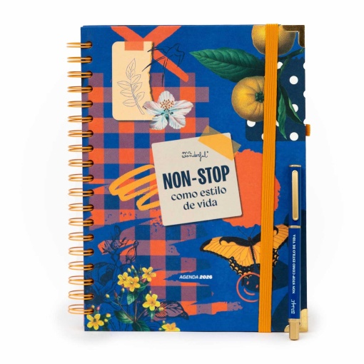 Agenda diária Office 170x226mm 2026 espiral MR.WONDERFUL "Non stop" + esferográfica