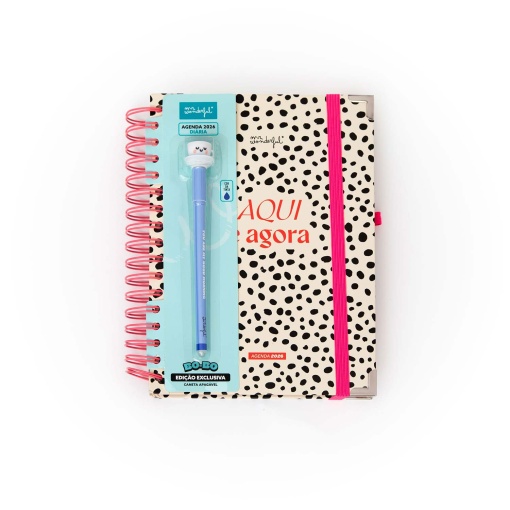 Agenda diária Office 170x226mm 2026 espiral MR.WONDERFUL "Aqui e agora" + esferográfica apagável