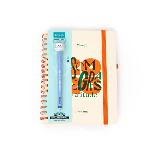 Agenda semanal Office A5 2026 espiral MR.WONDERFUL "Sem regras, só atitude" + esferográfica apagável
