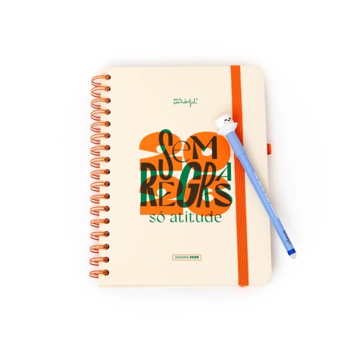 Agenda semanal Office A5 2026 espiral MR.WONDERFUL "Sem regras, só atitude" + esferográfica apagável