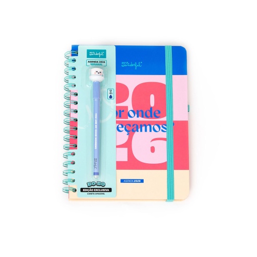 Agenda semanal Office A5 2026 espiral MR.WONDERFUL "Por onde começamos?" + esferográfica apagável