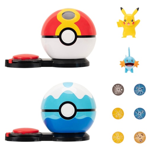 Pokémon jogo ataque surpresa - Pikachu + Mudkip com bola de repetição e de mergulho