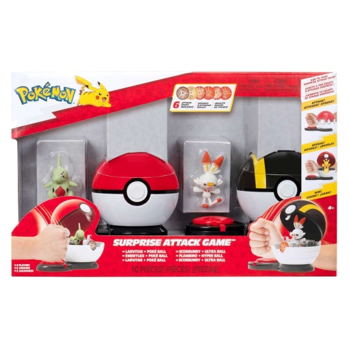 Pokémon jogo ataque surpresa - Larvitar + Scorbunny com Poké Ball e Ultra Ball