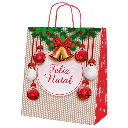 Saco de papel asa torcida natal Feliz Natal 40x18x46cm