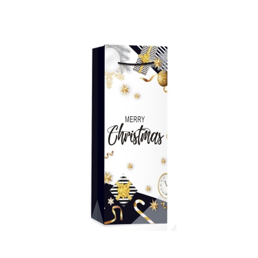 Saco de papel asa cordão para 2 garrafas Lux 210g Merry Christmas 18x9x39cm