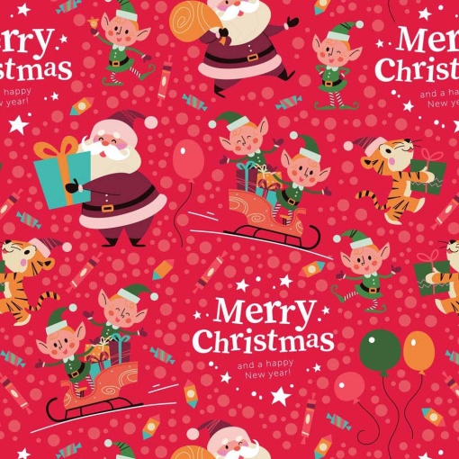 Papel de embrulho JOL Natal 70x100cm Pai Natal e duendes
